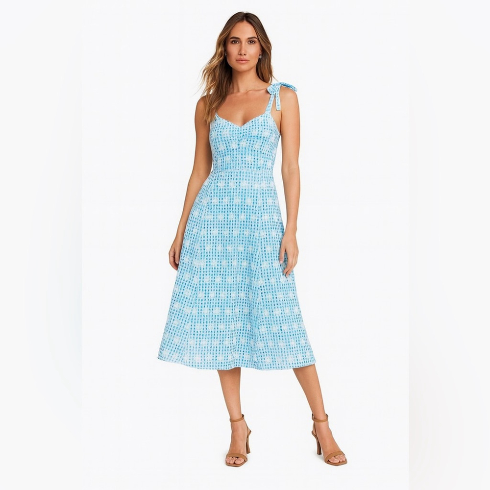 Miguelina Eyelet Embroidered Midi Dress White Lace Resort Wear Vacation - Picture 1 of 10